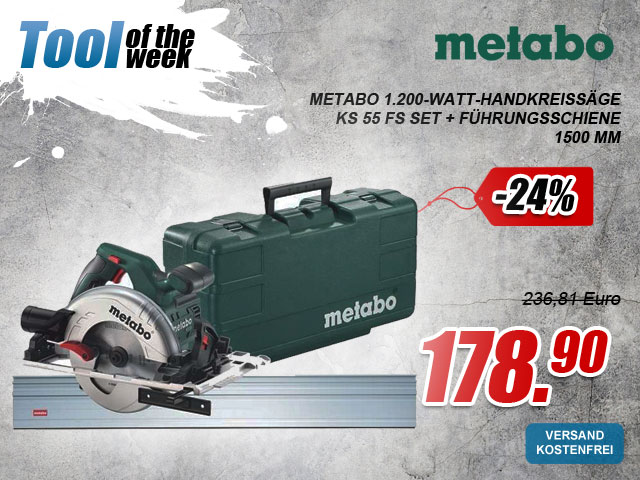Metabo 1.200-Watt-Handkreissäge KS 55 FS Set + Führungsschiene 1500 mm