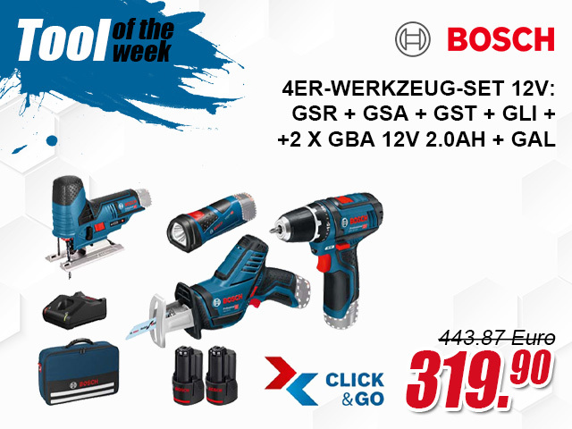 Bosch Professional 4er-Werkzeug-Set 12V: GSR + GSA + GST + GLI + 2 x GBA 12V 2.0Ah + GAL