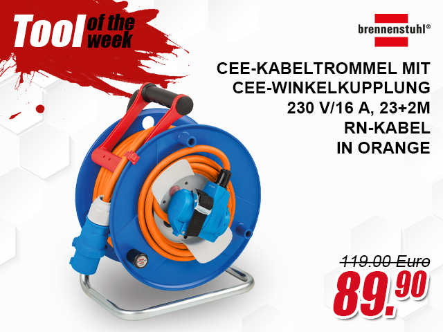 Brennenstuhl CEE-Kabeltrommel mit CEE-Winkelkupplung 230 V/16 A, 23+2m RN-Kabel in orange - 1182470100